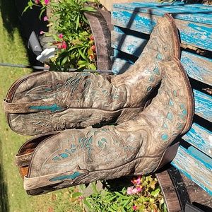 Lucchese Desert Plato Inlay Resistol Ranch Brown Turquoise Cowgirl Western Boots